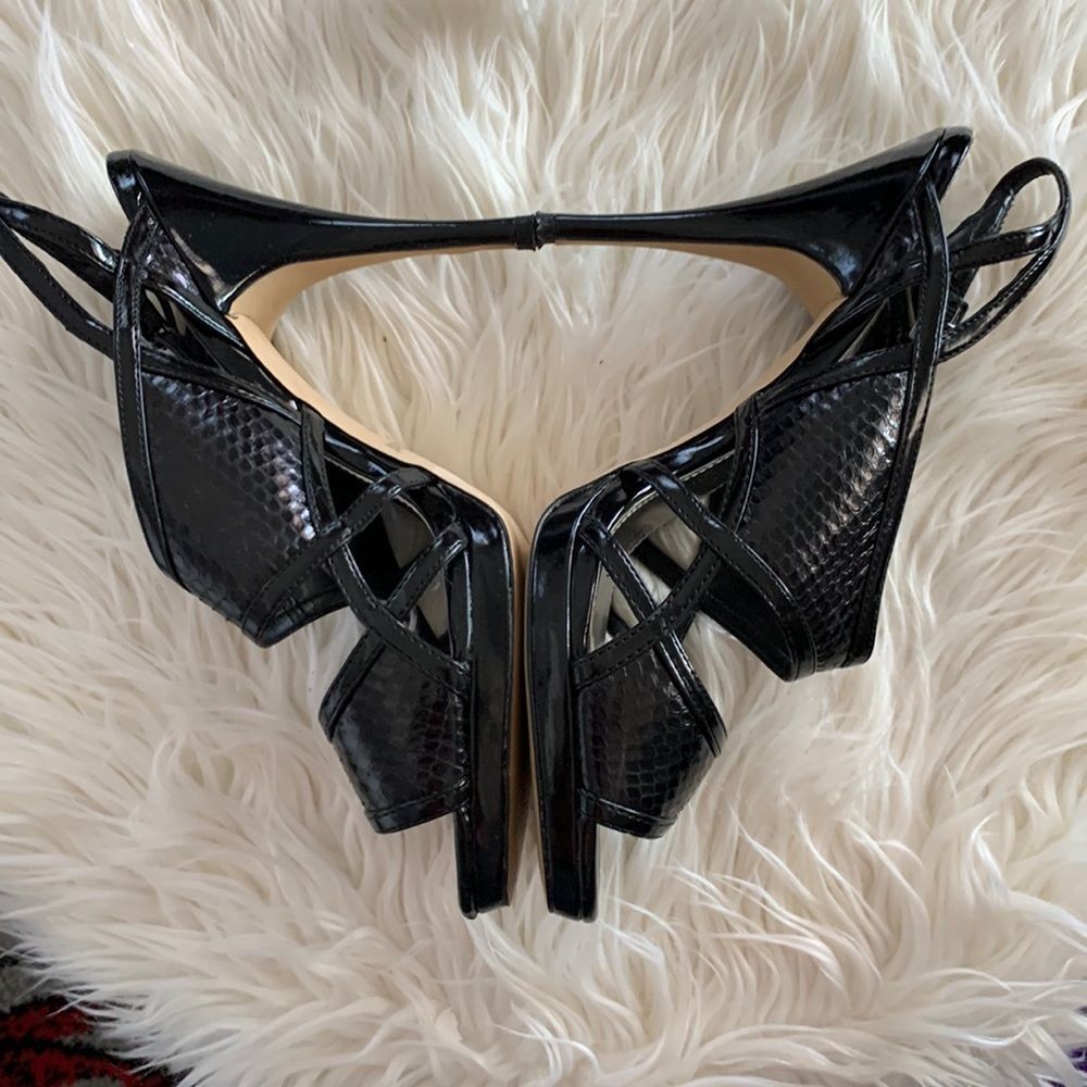 WHBM Black Emeril Snake Straps Heels Size 9,5